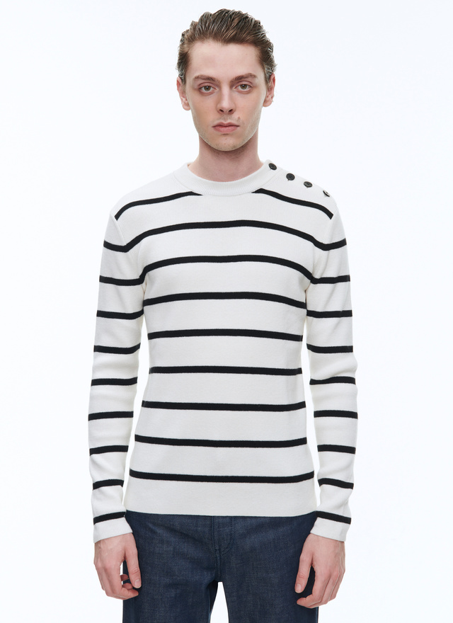 Men's sailor sweater ecru and black stripes wool and cotton Fursac - A2BRIN-BA10-02