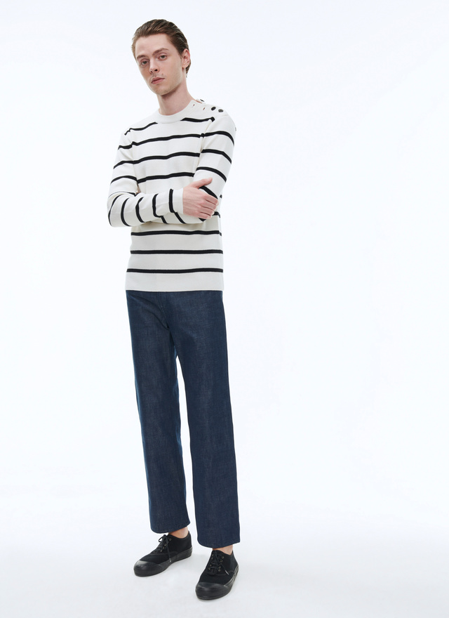 Men's ecru and black stripes sailor sweater Fursac - A2BRIN-BA10-02