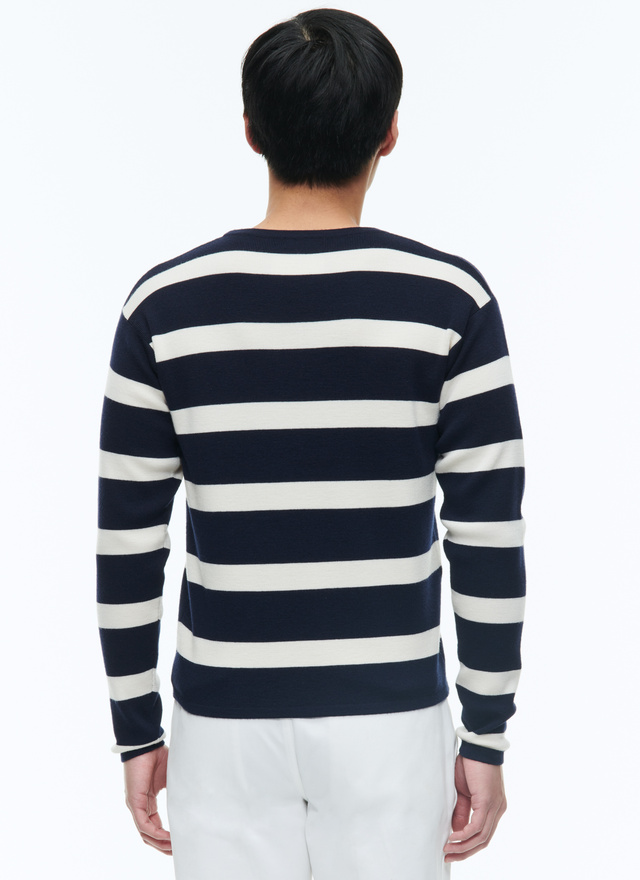 Men's ecru and navy blue stripes sailor sweater Fursac - A2DINI-DA18-D030