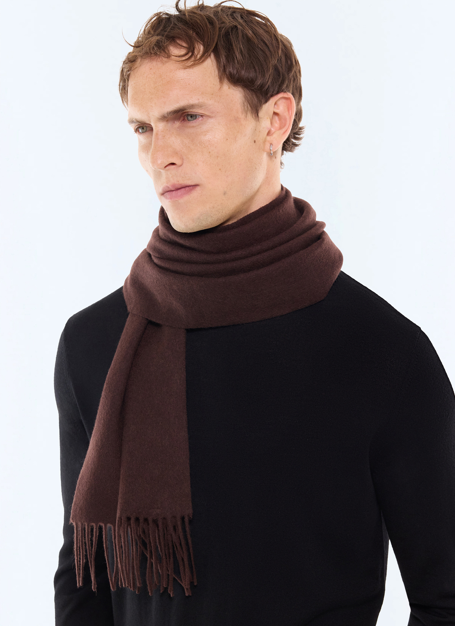 Men's scarf chocolate main material: 90% wool, 10% cashmerelining: none Fursac - D2LSCA-LR08-G019