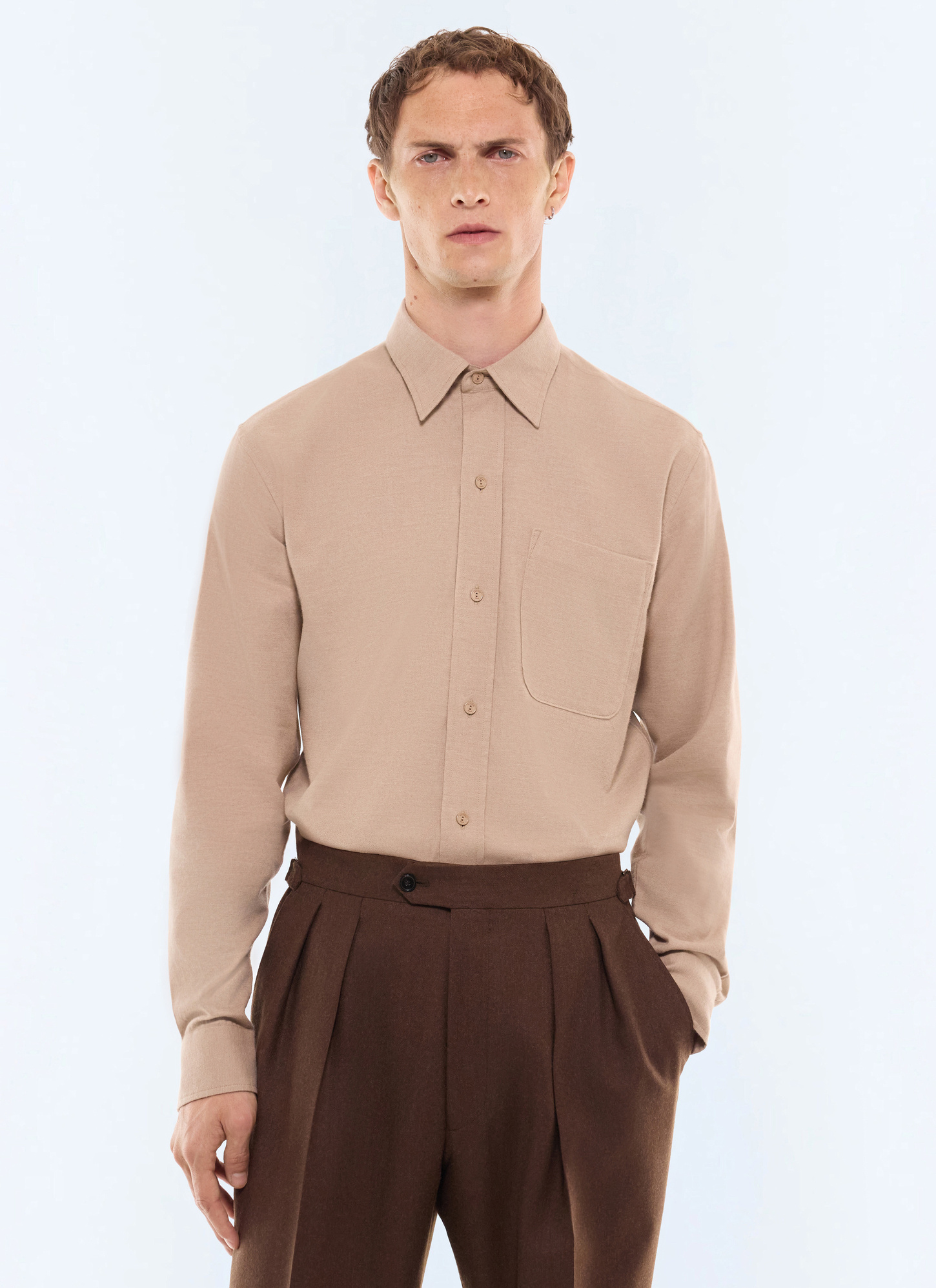 Men's shirt camel main fabric: 95% cotton, 5% cashmerelining: none Fursac - H3LCIL-LH52-A011
