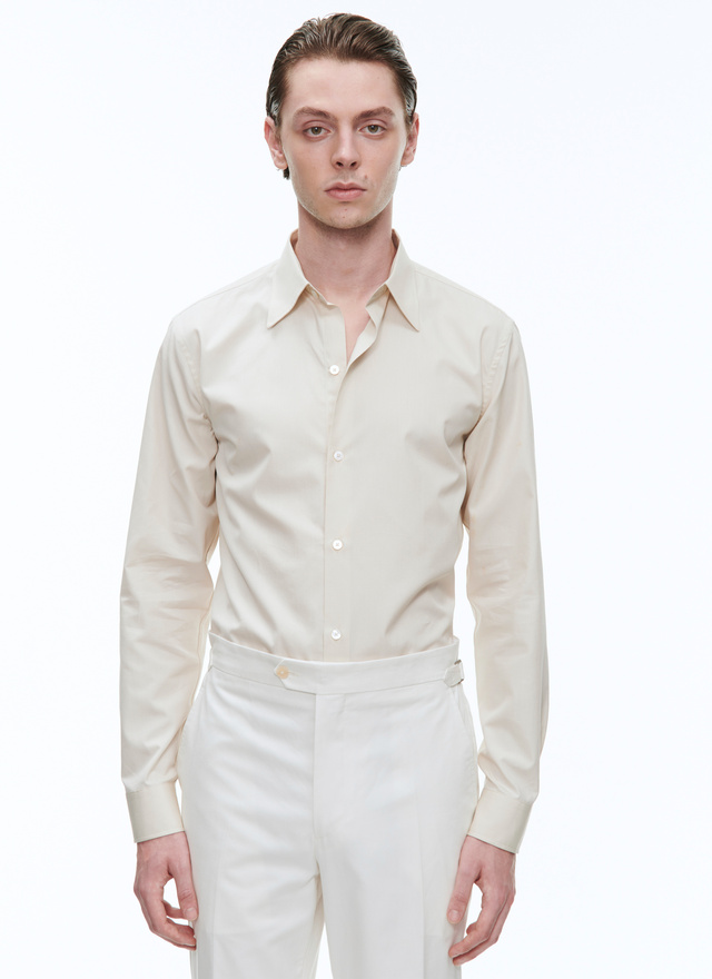 Men's shirt beige cotton poplin Fursac - 22HH3ADAV-AH77/03