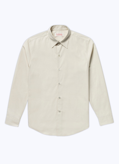 Men's beige, ecru cotton poplin shirt Fursac - H3ADAV-AH77-03