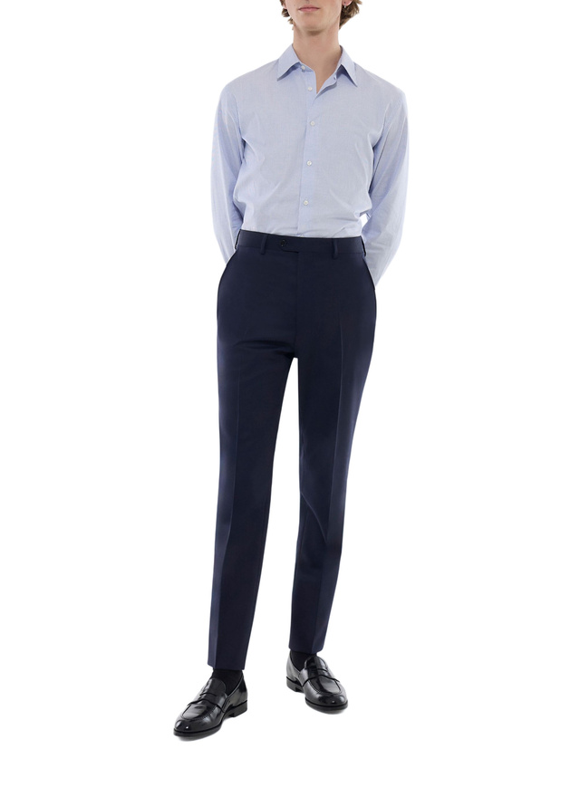 Men's blue, navy blue cotton serge shirt Fursac - H3AXAN-FH05-D017