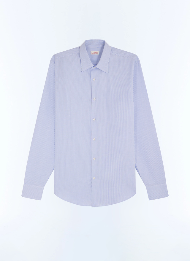 Men's blue, navy blue cotton serge shirt Fursac - H3AXAN-FH05-D017