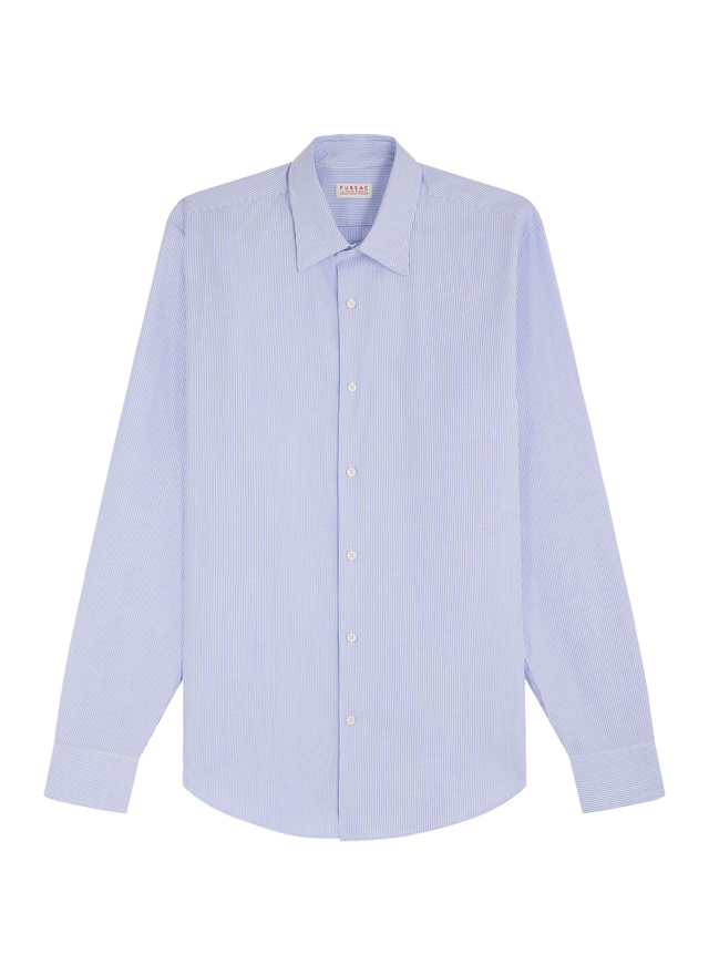 Fursac men's shirt - Blue - Fancy micro-design cotton serge straight collar shirt H3AXAN-FH05-D017