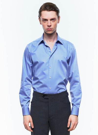 Men's shirt blue cotton poplin Fursac - H3AXAN-DH34-D017