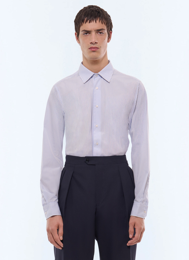 Men's shirt blue certified cotton poplin Fursac - H3AXAN-JH19-D039