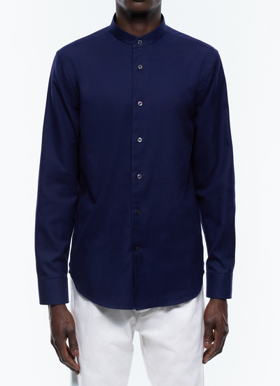 Men's shirt navy blue brushed cotton Fursac - H3TIKA-EH37-D030