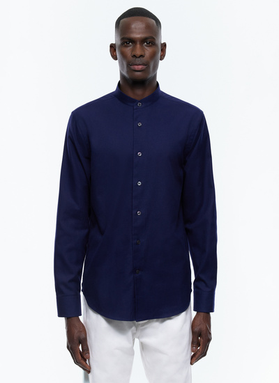 Men's shirt navy blue brushed cotton Fursac - H3TIKA-EH37-D030
