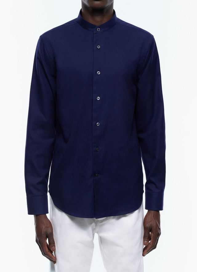 Men's shirt navy blue brushed cotton Fursac - H3TIKA-EH37-D030