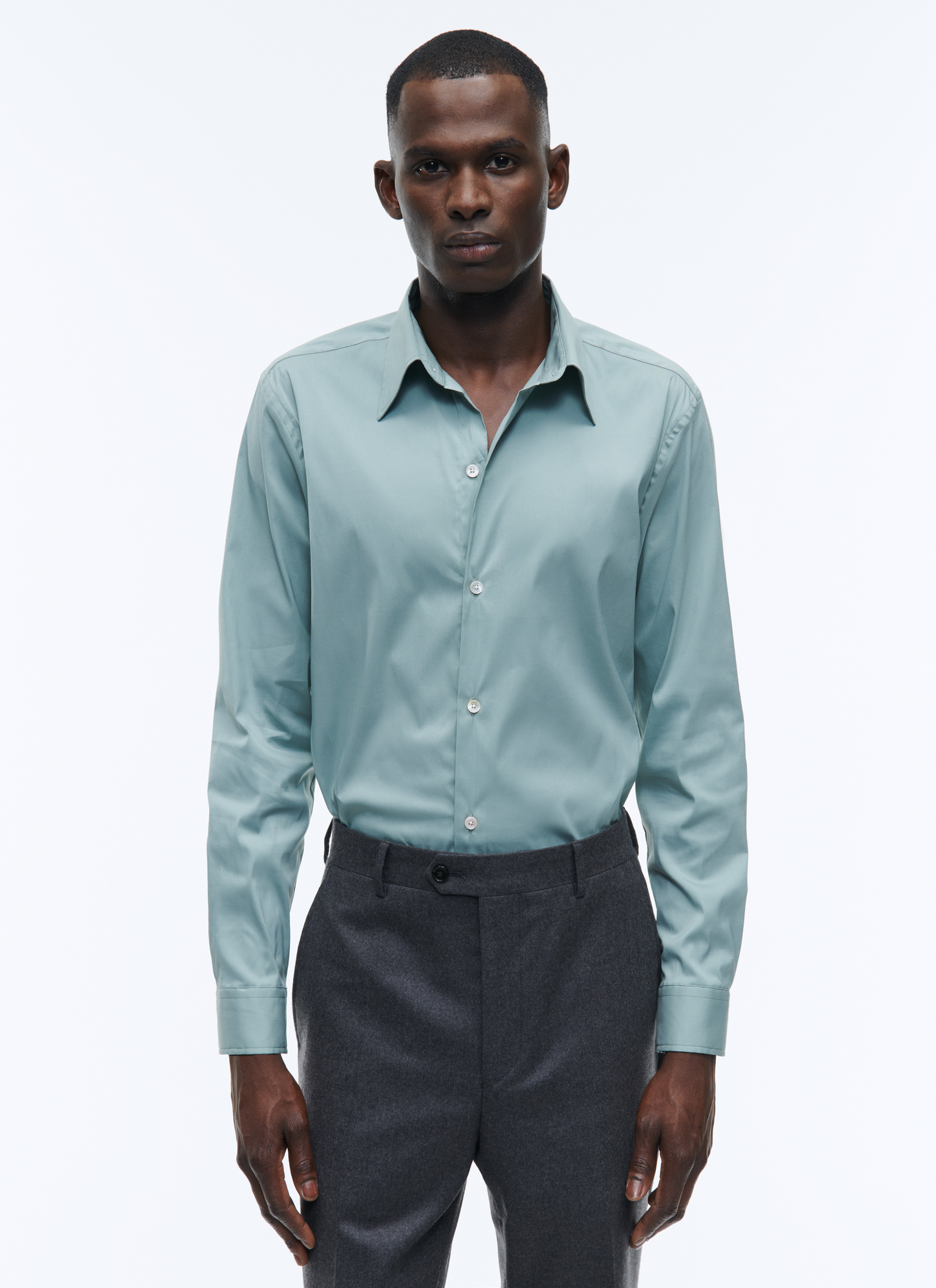 Men's shirt sage green cotton poplin Fursac - H3ADAV-AH10-45