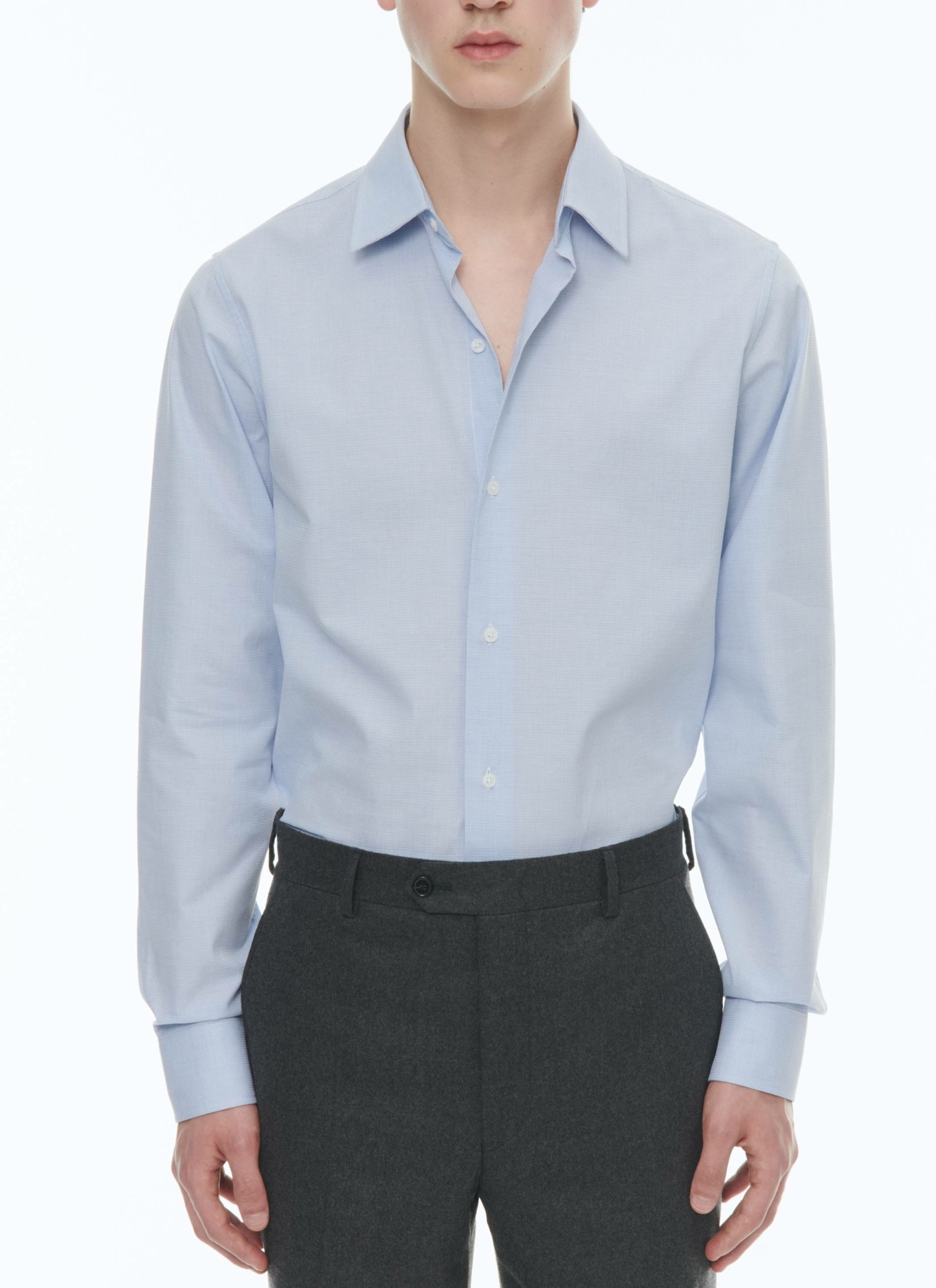 Men's shirt sky blue weaved cotton Fursac - H3AXAN-CH37-D004