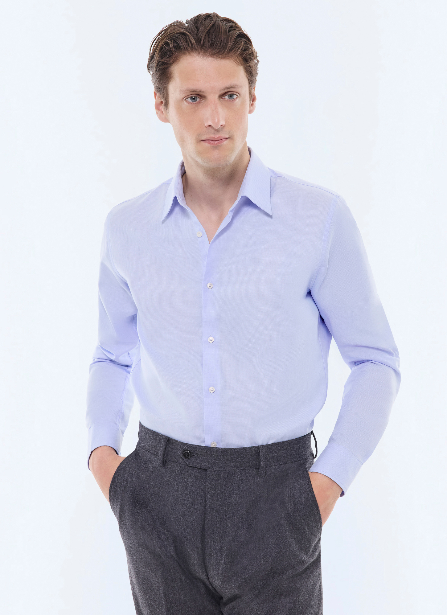 Men's shirt sky blue micro-weaved cotton Fursac - H3AXAN-GH20-D038