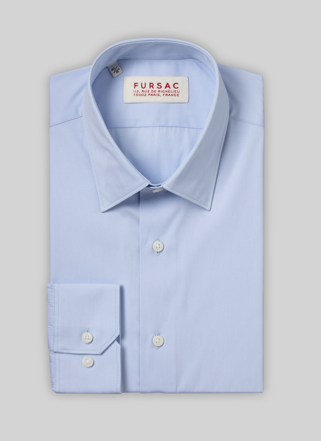 Men's blue, navy blue organic cotton poplin shirt Fursac - H3OXAN-VH15-39