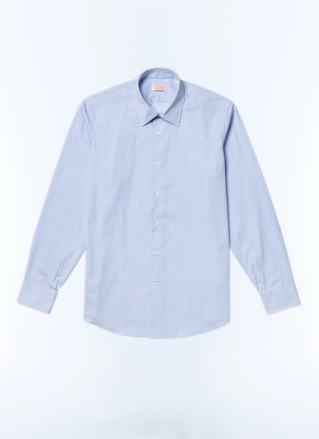 Men's blue, navy blue cotton poplin shirt Fursac - H3AXAN-DH39-D039