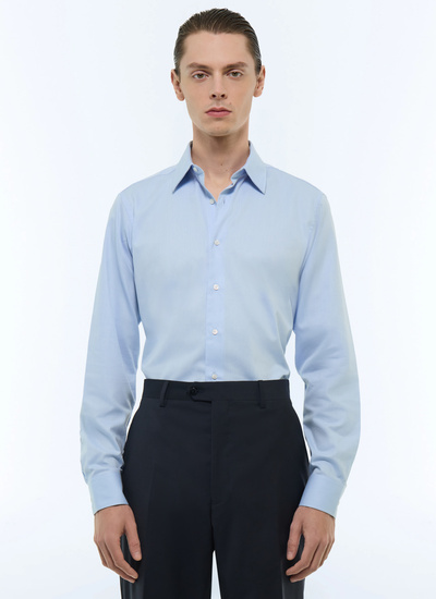 Men's shirt sky blue with micro-design cotton poplin Fursac - H3AXAN-EH38-D039