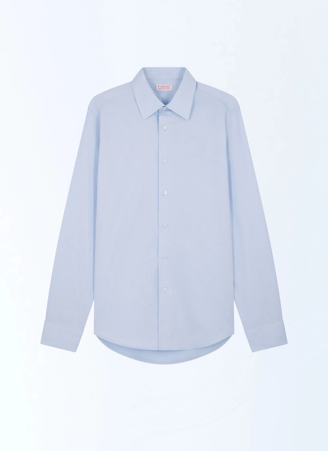 Men's shirt sky blue with micro-design cotton poplin Fursac - H3AXAN-EH38-D039