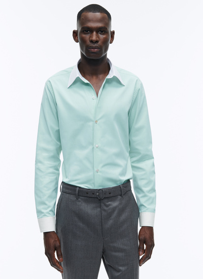 Men's shirt turquoise cotton poplin Fursac - 22HH3ADAV-AH05/94