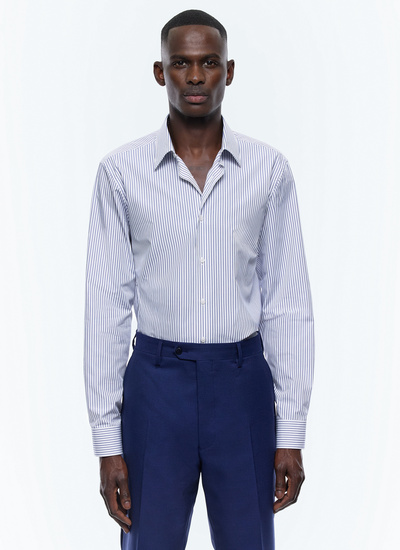 Men's shirt white and blue stripes organic cotton twill Fursac - H3AXAN-EH26-D016
