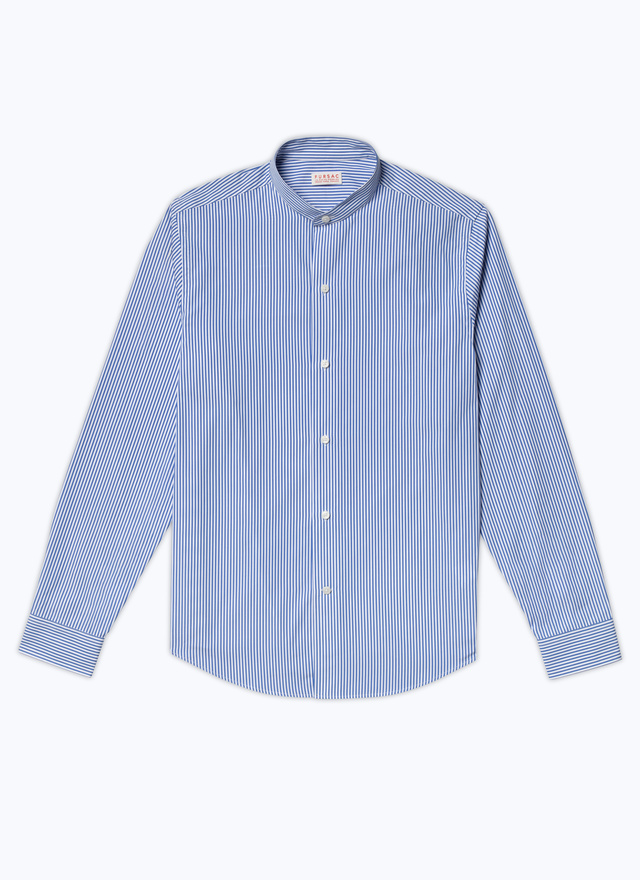 Men's blue, navy blue cotton poplin shirt Fursac - H3TIKA-DH46-D022
