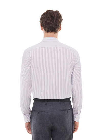 Fursac men's shirt - White - Burgundy stripes striped cotton poplin shirt H3AXAN-GH13-C014