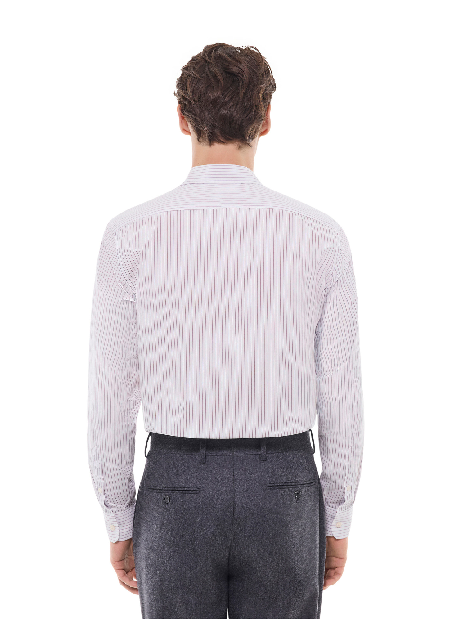 Fursac men's shirt - White - Burgundy stripes striped cotton poplin shirt H3AXAN-GH13-C014