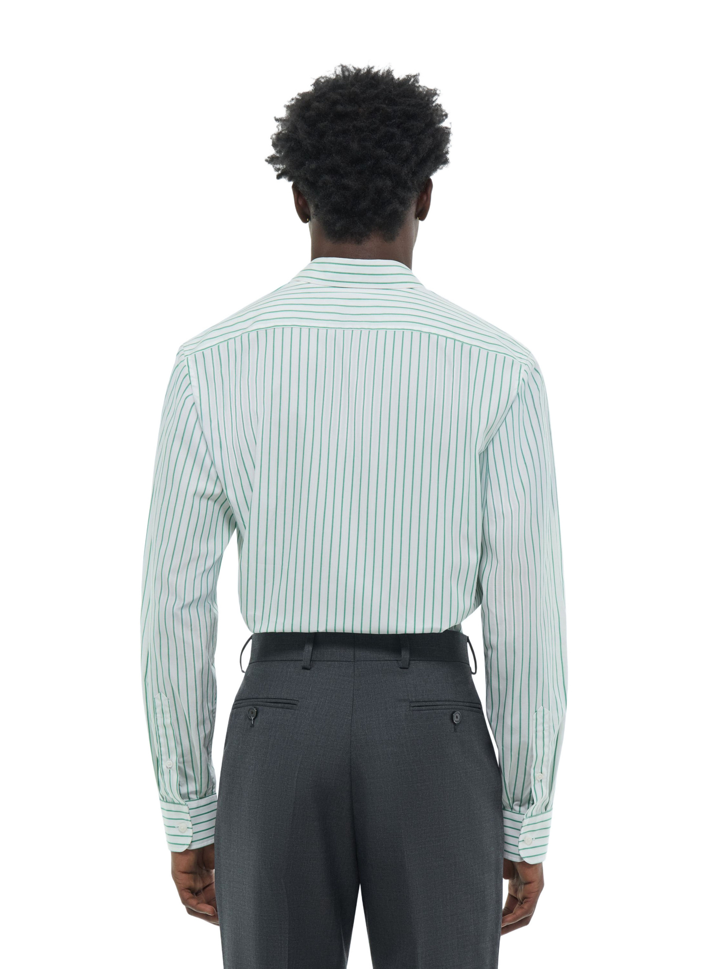 Fursac men's shirt - White - Green stripes striped cotton swallow collar shirt H3ADAV-FH18-H008