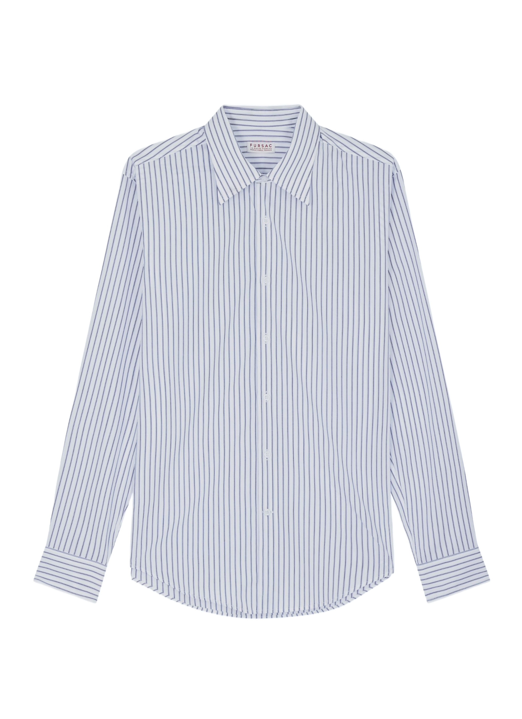 FURSAC - Striped cotton swallow collar shirt - Men - Size 37 - Blue, Navy blue - Fitted cut