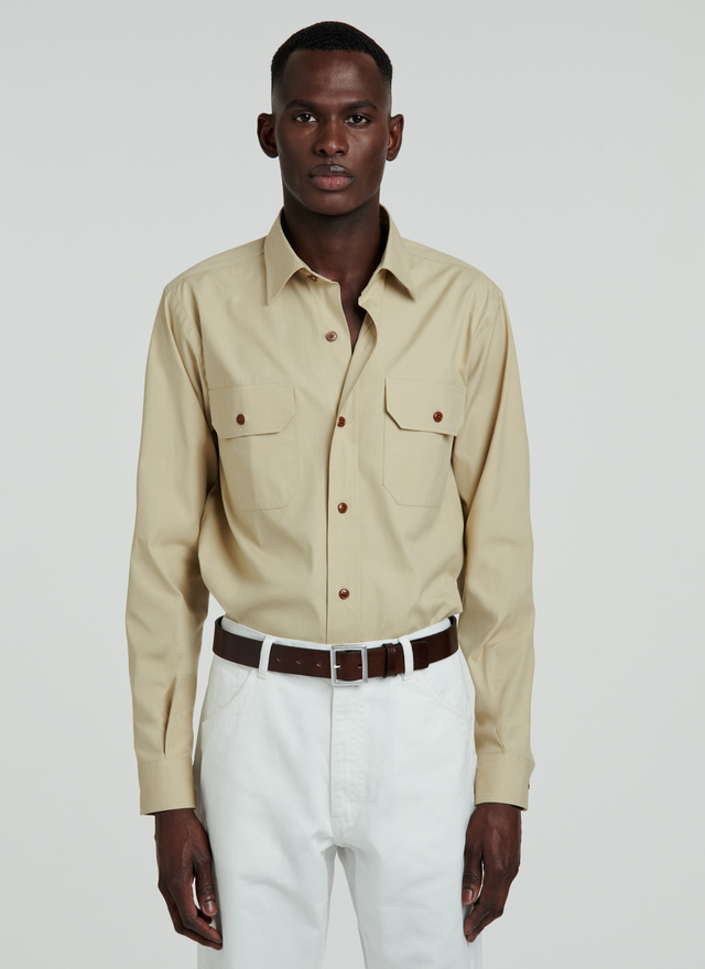 Men's shirt beige cotton canvas Fursac - 22EH3VILI-VH08/08