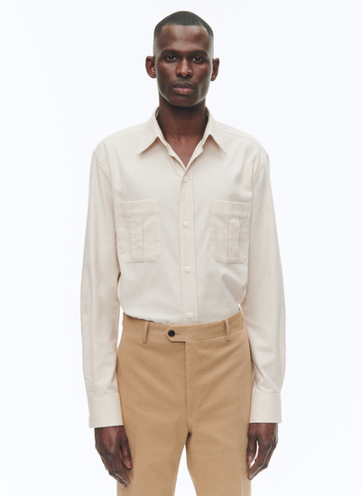 Men's shirt beige cotton flannel Fursac - H3TIBO-AH87-03
