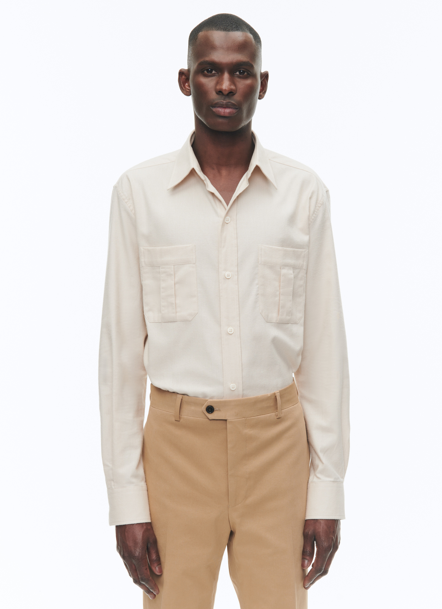 Men's shirt beige cotton flannel Fursac - H3TIBO-AH87-03