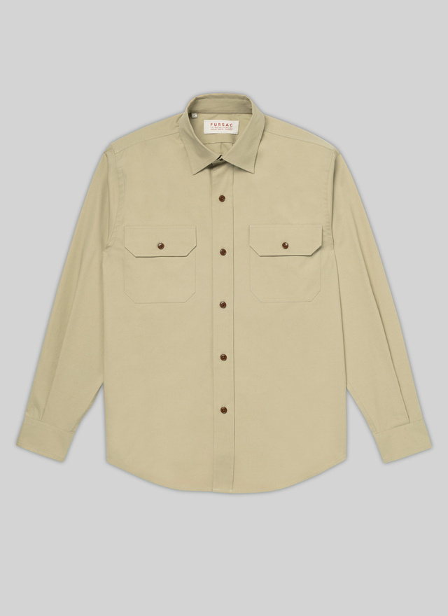Men's beige, ecru cotton canvas shirt Fursac - H3VILI-VH08-08