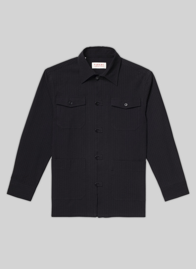 Men's shirt black blended cotton seersucker Fursac - 22EH3VOJA-VX02/20
