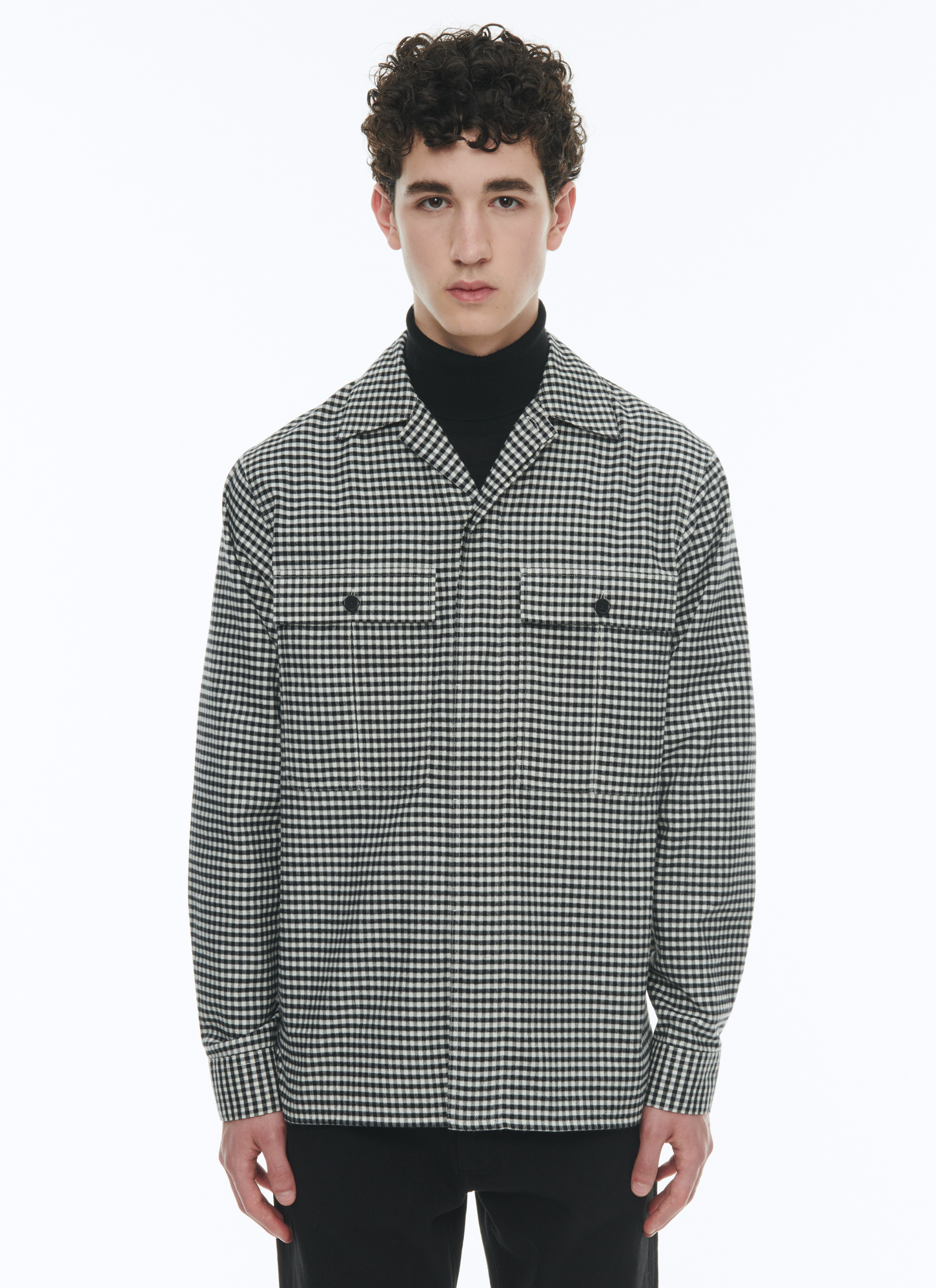 Men's shirt black and white gingham brushed cotton Fursac - H3CORT-CH09-B001