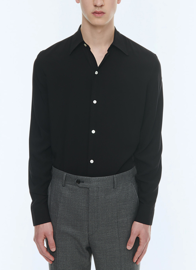 Men's shirt black viscose Fursac - H3ADOV-AH04-20