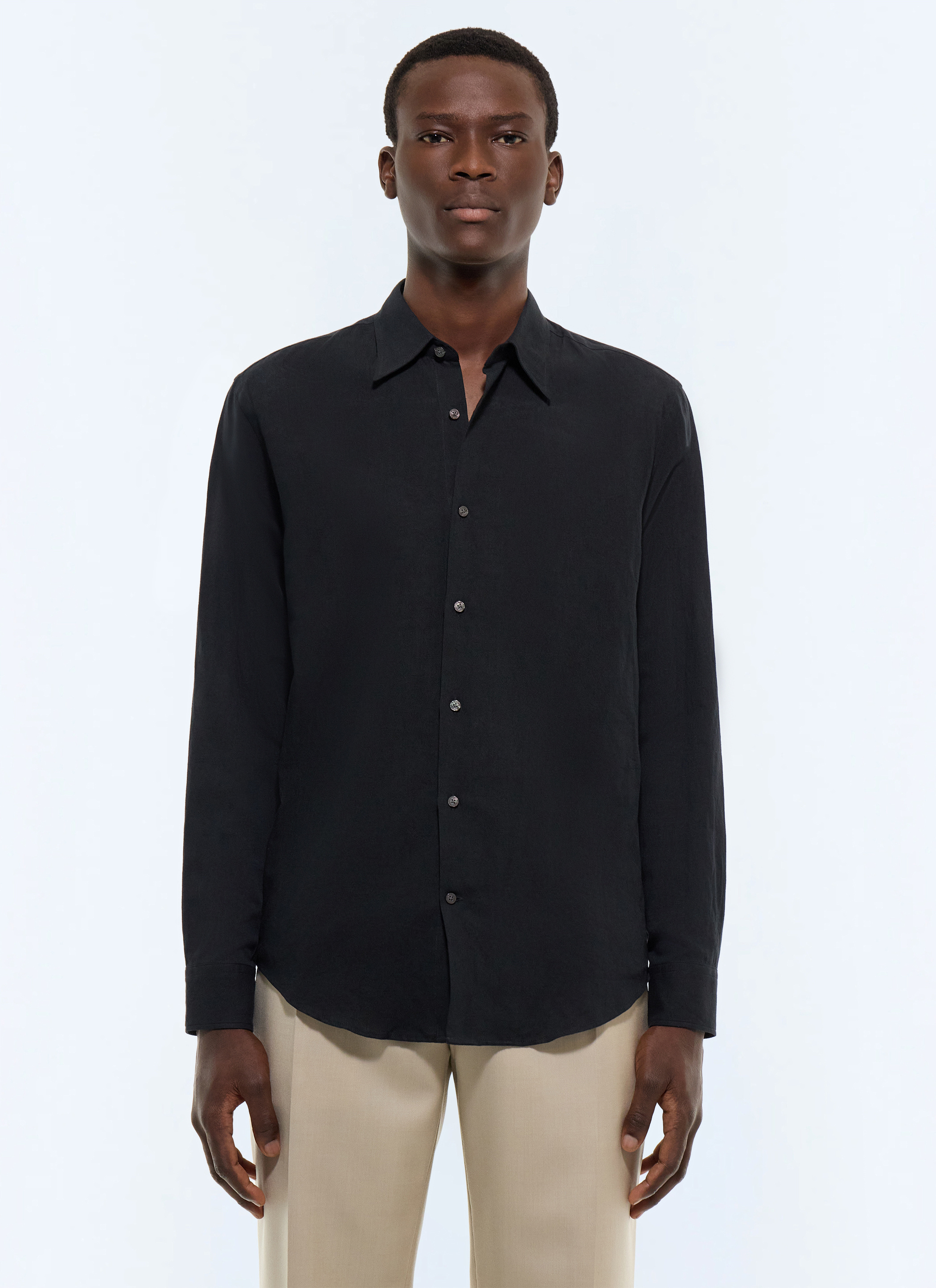 FURSAC - Cotton-linen swallow collar shirt - Men - Size S - Black - Fitted cut