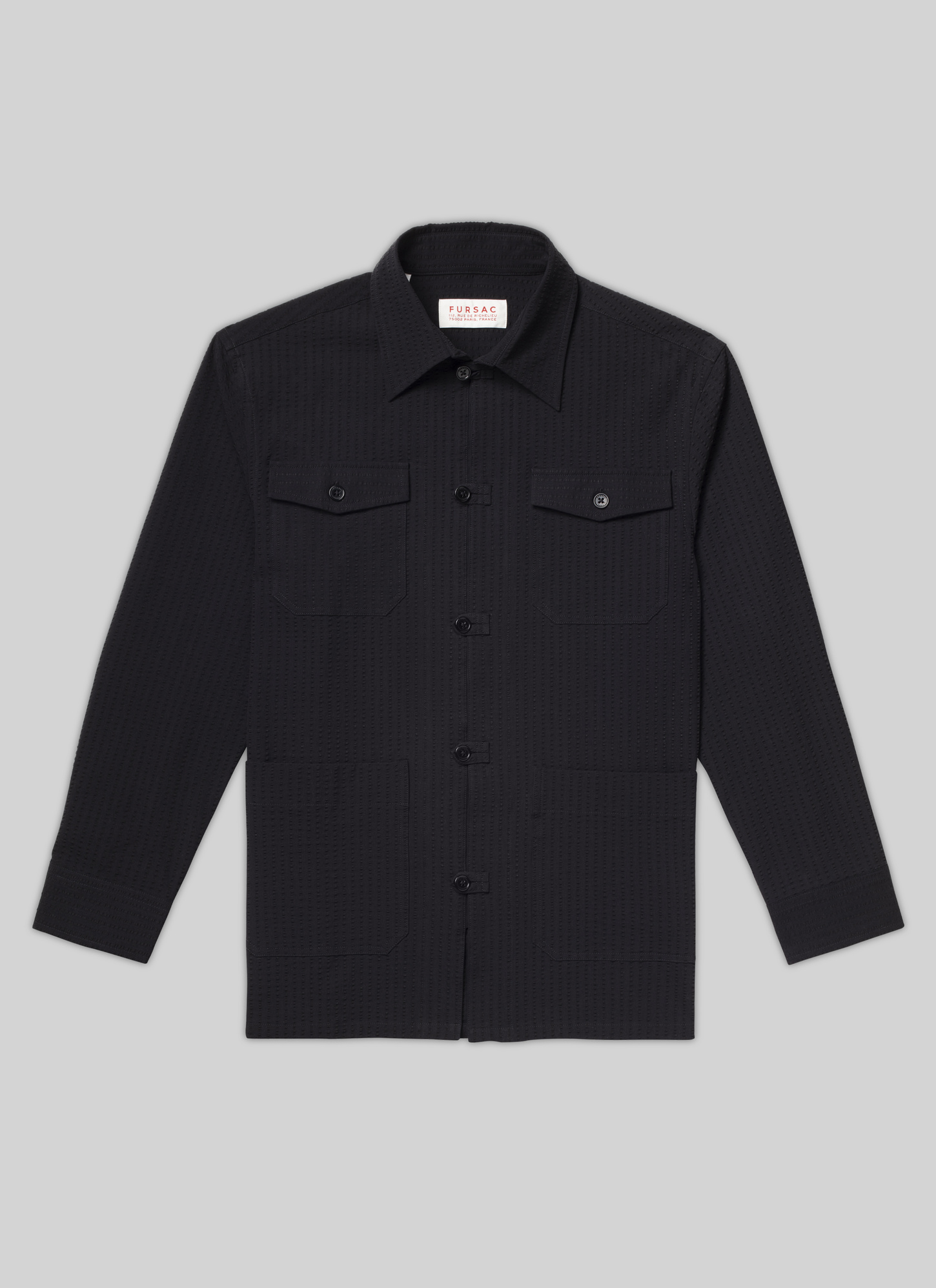 Men's shirt black blended cotton seersucker Fursac - H3VOJA-VX02-20