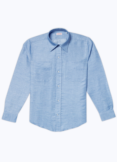 Men's shirt blue linen and organic cotton chambray canvas Fursac - H3CILI-DH03-D004
