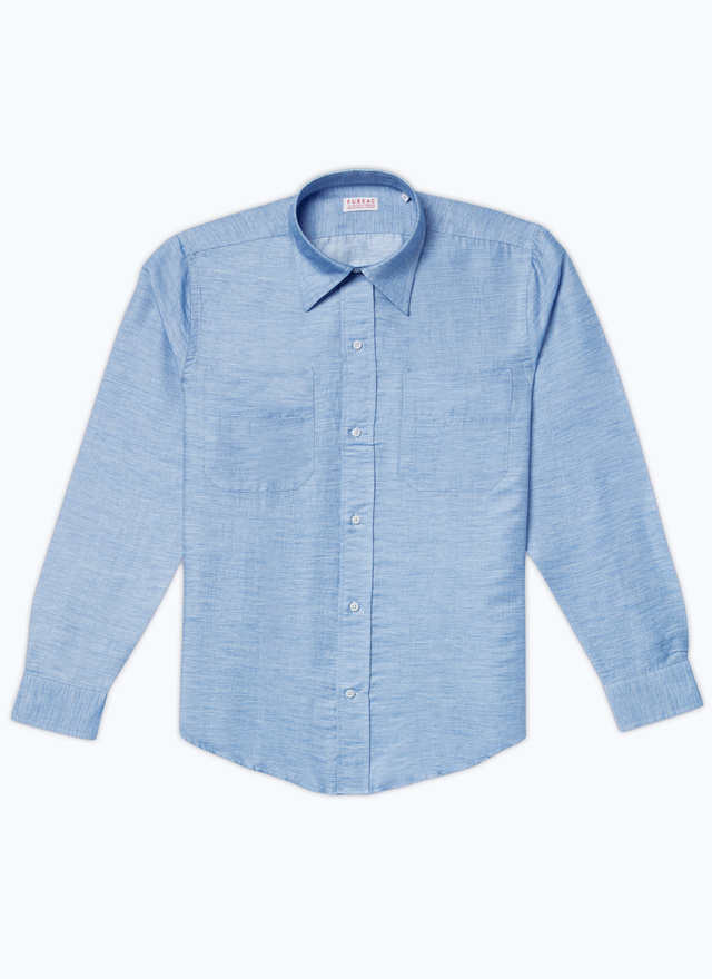 Men's shirt blue linen and organic cotton chambray canvas Fursac - H3CILI-DH03-D004