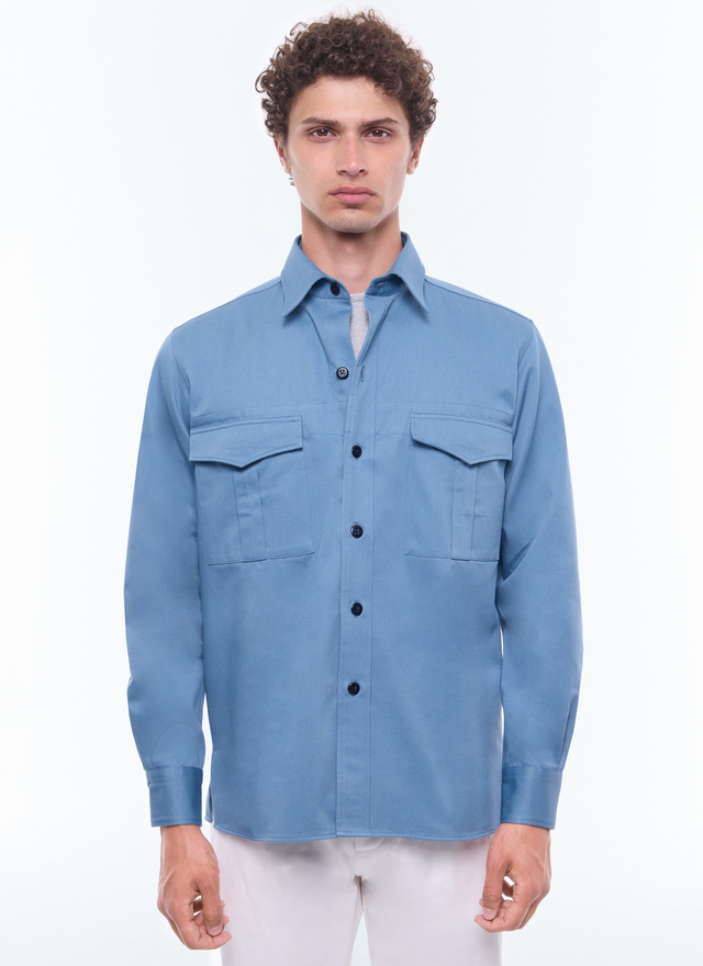 Men's shirt blue cotton twill Fursac - H3EFAB-EH05-D028