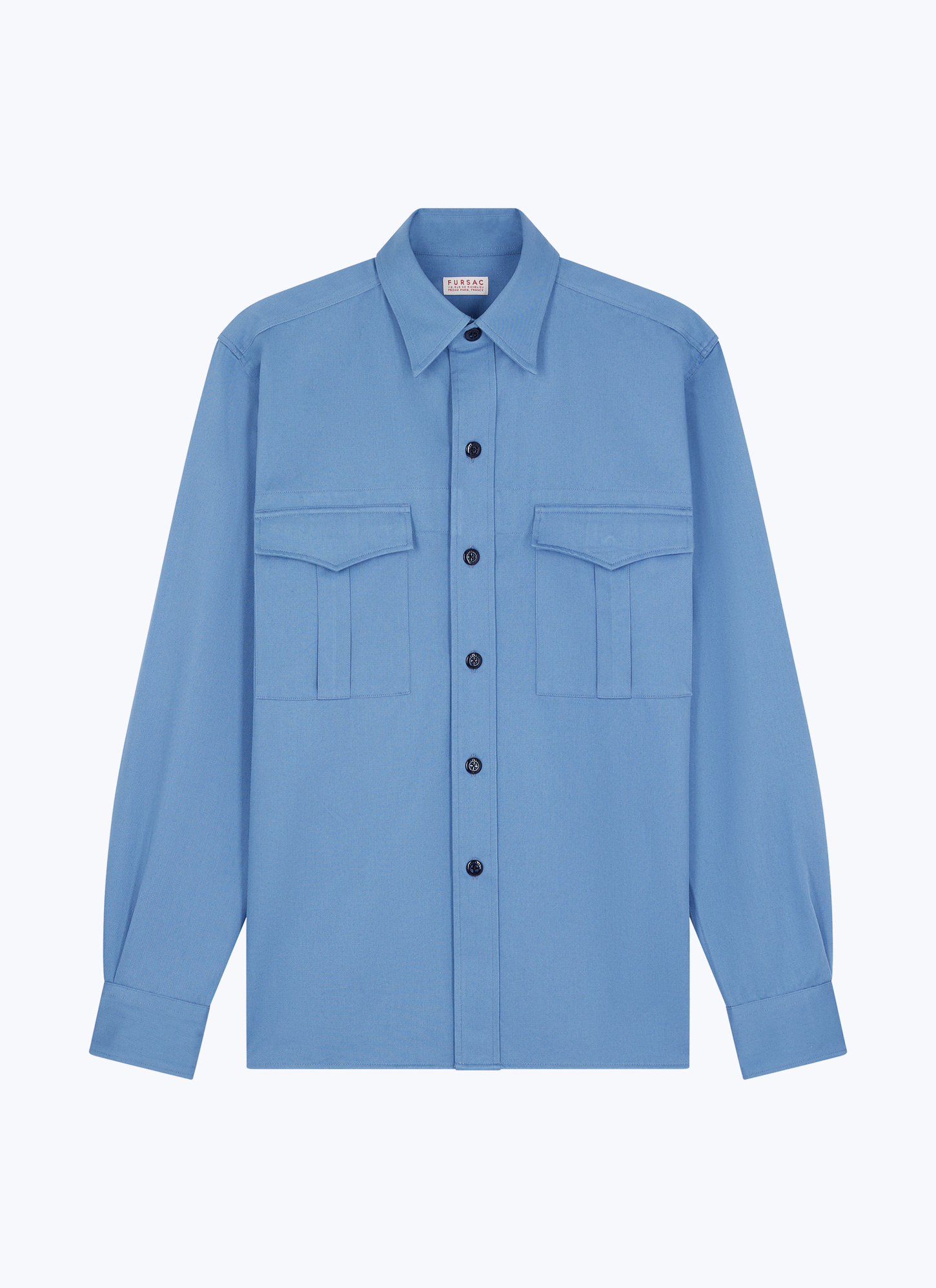 Men's blue, navy blue cotton twill shirt Fursac - H3EFAB-EH05-D028