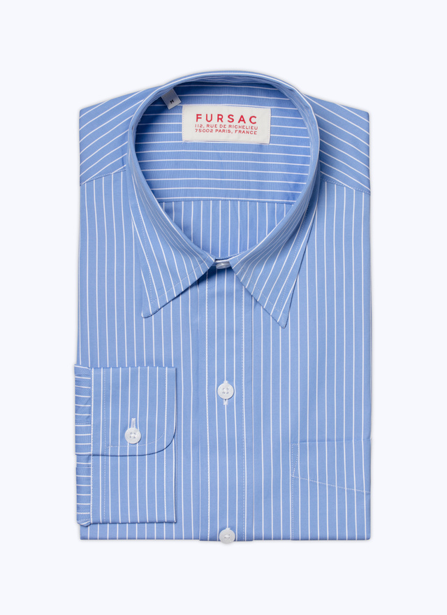 Men's blue, navy blue cotton poplin shirt Fursac - H3VIBA-AH47-37