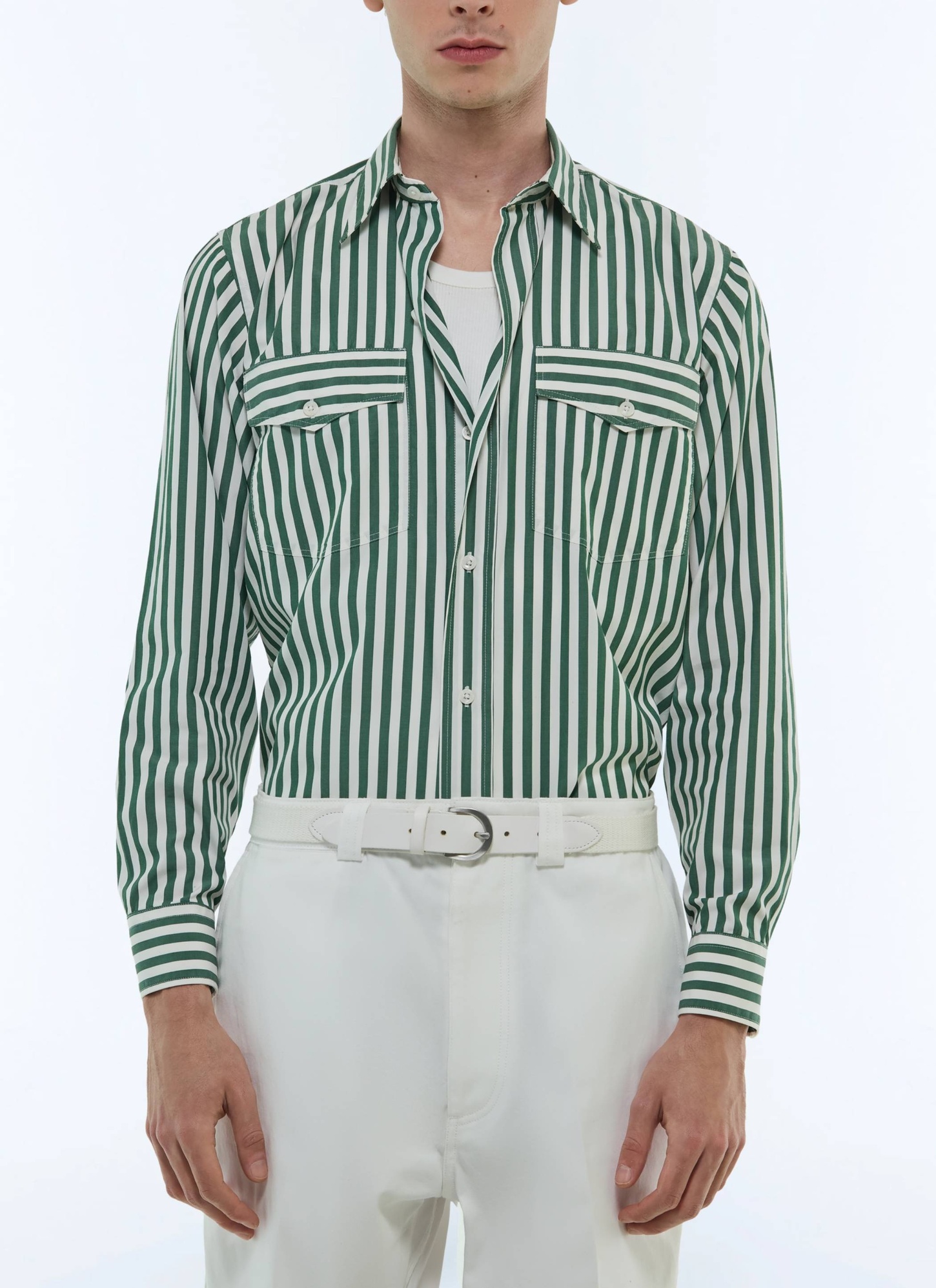 Men's shirt bottle green certified cotton poplin Fursac - H3FCIL-FH17-H010