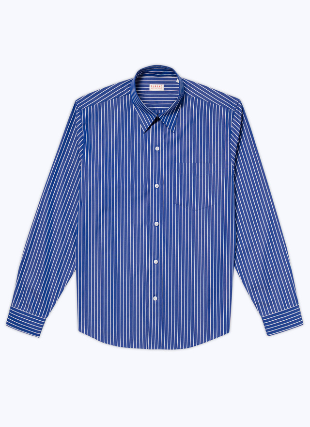 Men's cobalt blue - white stripes shirt Fursac - H3VIBA-CH43-D022