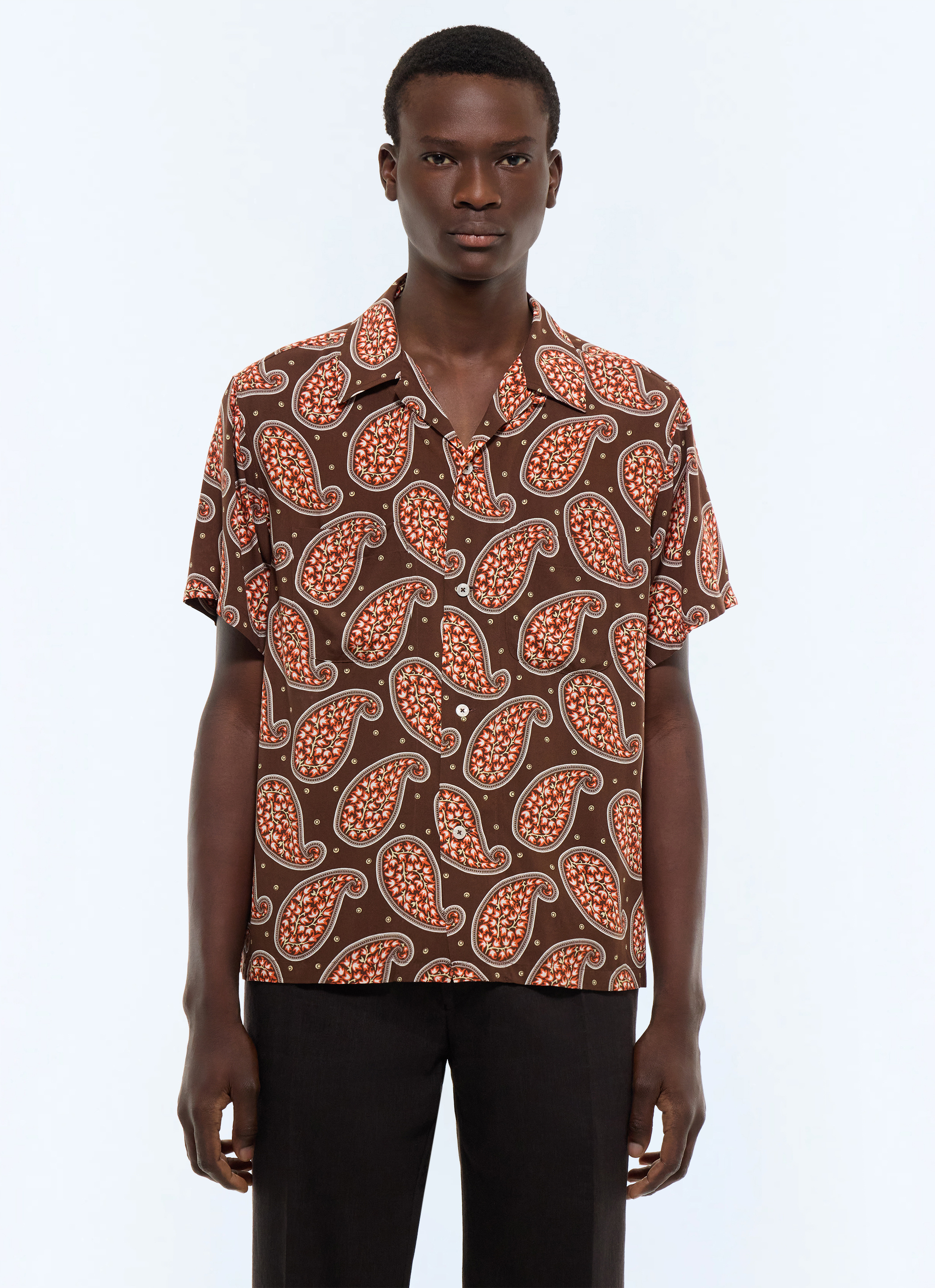 FURSAC - Paisley viscose short-sleeves shirt - Men - Size L - Black - Straight cut