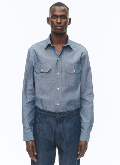 Men's shirt denim blue cotton Fursac - H3VILI-VH09-38