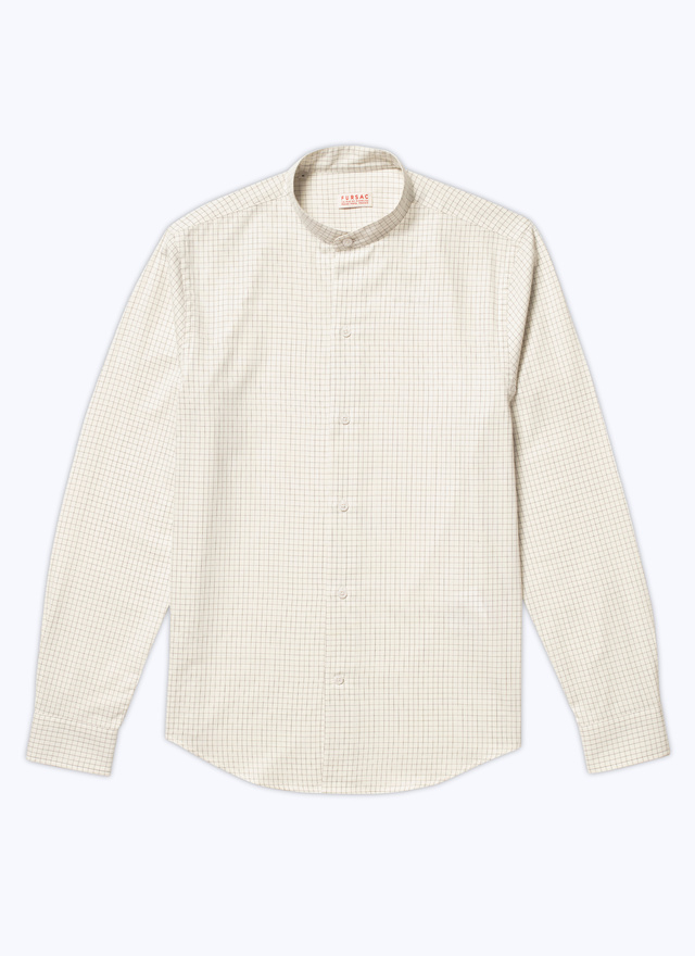 Men's white, ecru brushed cotton and merino wool shirt Fursac - H3TIKA-CH08-A002