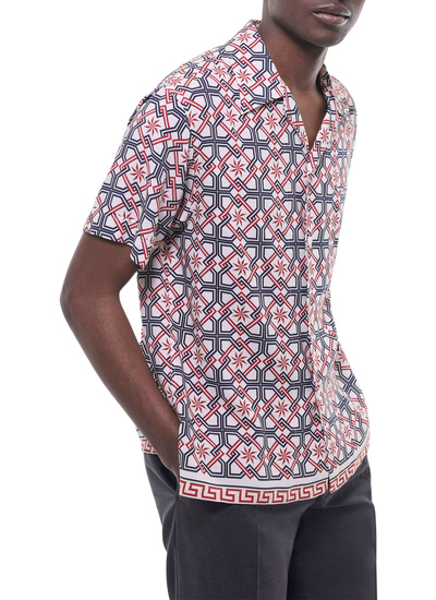 Men's shirt ecru, blue and burgundy ecovero viscose Fursac - H3GUNY-GH22-A002