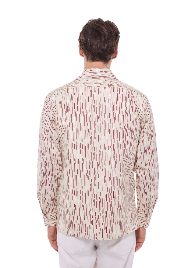 Fursac men's shirt - Ecru - Burgundy patterns cotton shirt with patch pockets H3GILI-GH11-A002